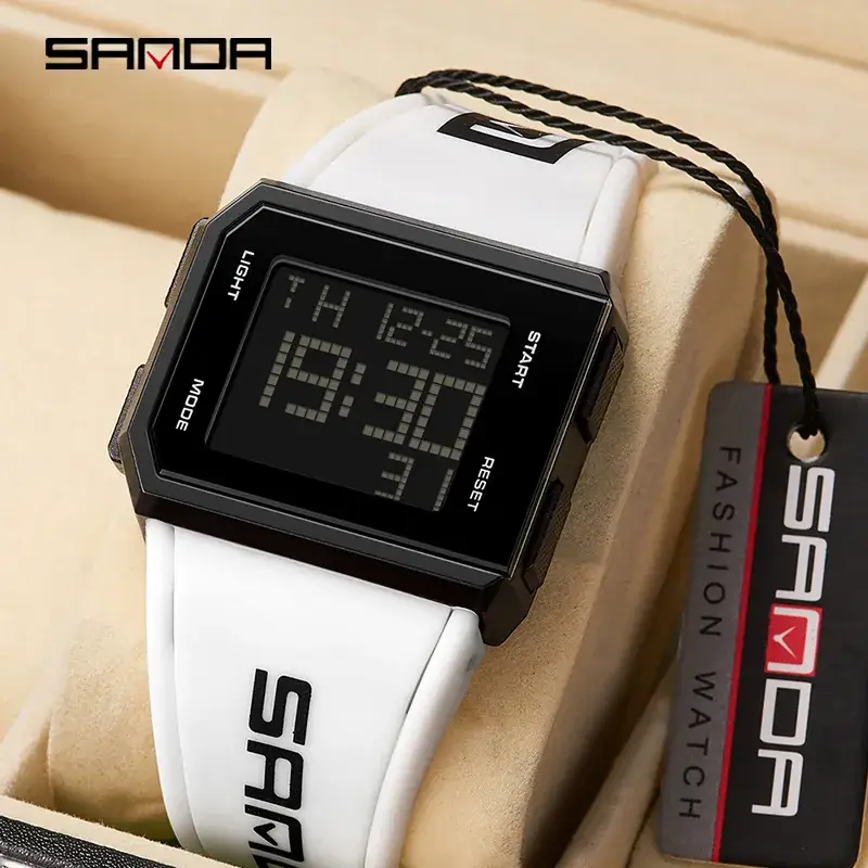 Sanda Waterproof Digital Watch for Men Women Black White - Image 9