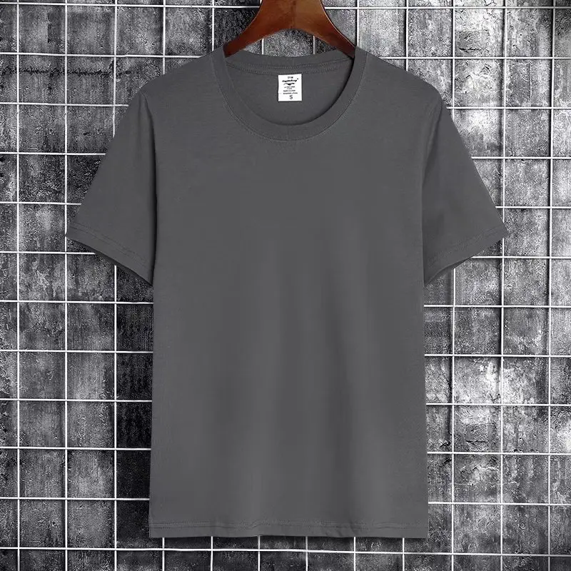 Men Grey Short Sleeve T-Shirt Solid Color - Image 14