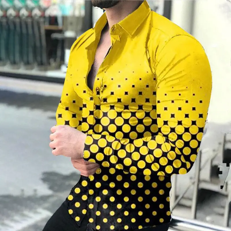 3D Geometric Lapel Shirt Men Black White Casual Street Ballroom - Image 9