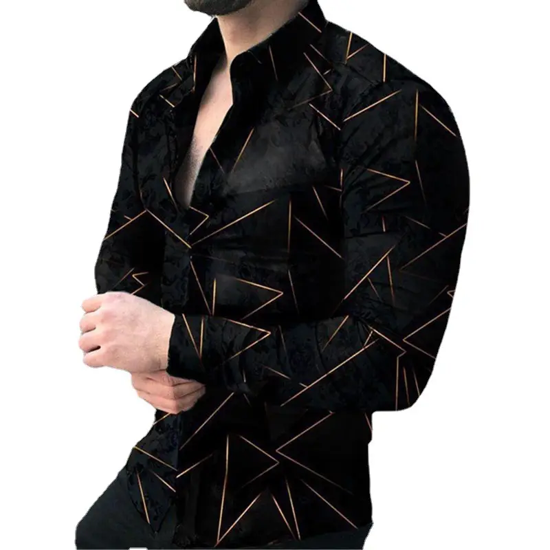 3D Geometric Lapel Shirt Men Black White Casual Street Ballroom - Image 11