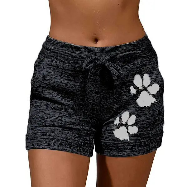 Women's Blue Paw Print Yoga Shorts Quick Dry Stretch - Image 10