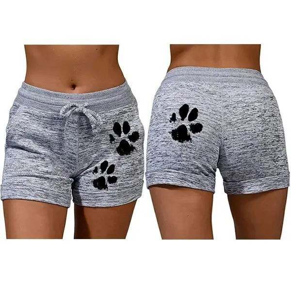 Women's Blue Paw Print Yoga Shorts Quick Dry Stretch - Image 12