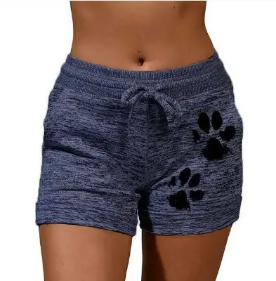Women's Blue Paw Print Yoga Shorts Quick Dry Stretch - Image 8