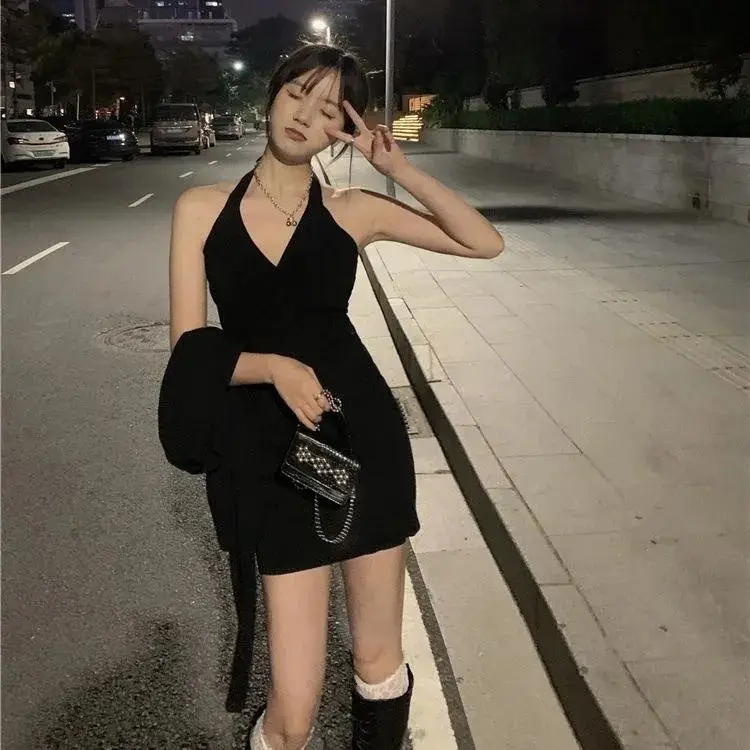 Black Slim Fit Backless Dress for Women 2023