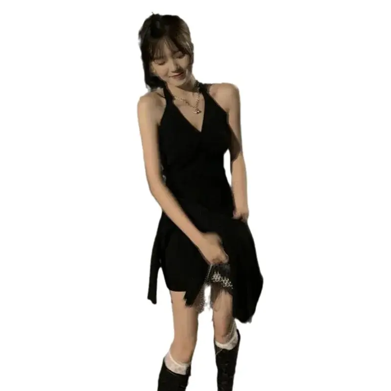 Black Slim Fit Backless Dress for Women 2023