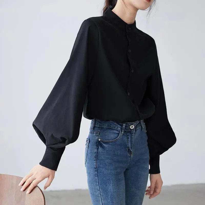 Women's Blue Long Sleeve Button Collar Shirt - Image 5