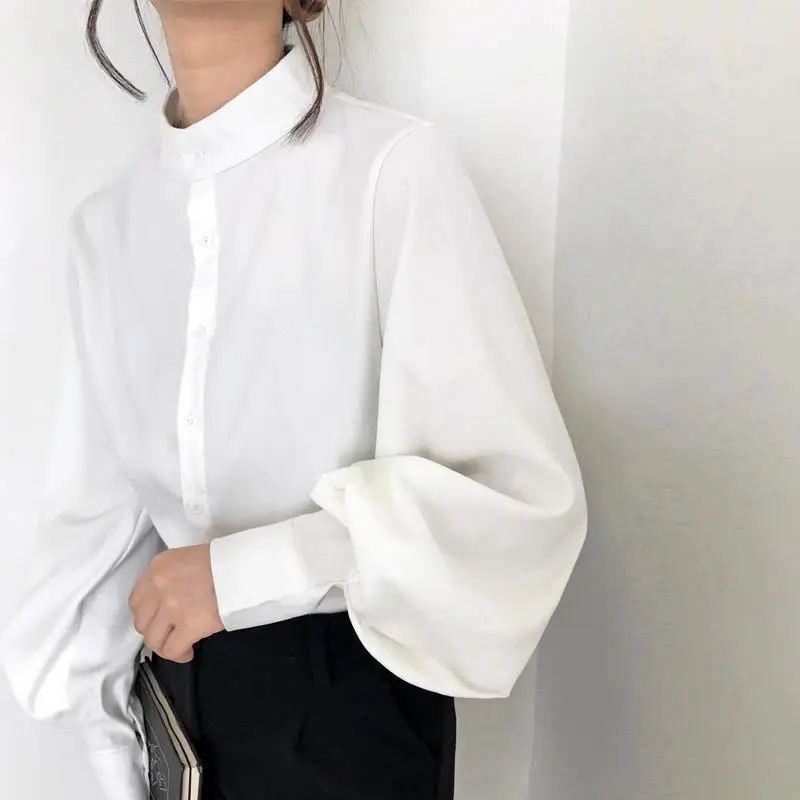 Women's Blue Long Sleeve Button Collar Shirt - Image 8