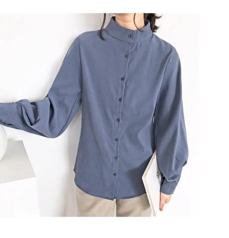 Women's Blue Long Sleeve Button Collar Shirt — feature 15