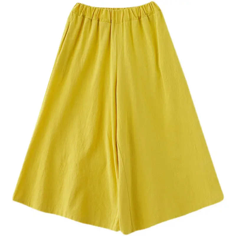 Women Cotton Linen Wide Leg Pants Yellow Fat mm - Image 9