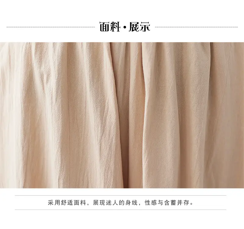 Women Cotton Linen Wide Leg Pants Yellow Fat mm — feature 4