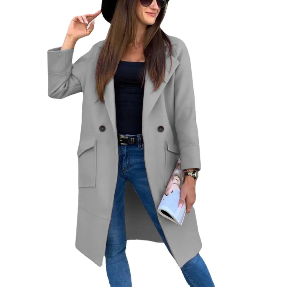 Women Woolen Long Sleeve Collar Suit Black