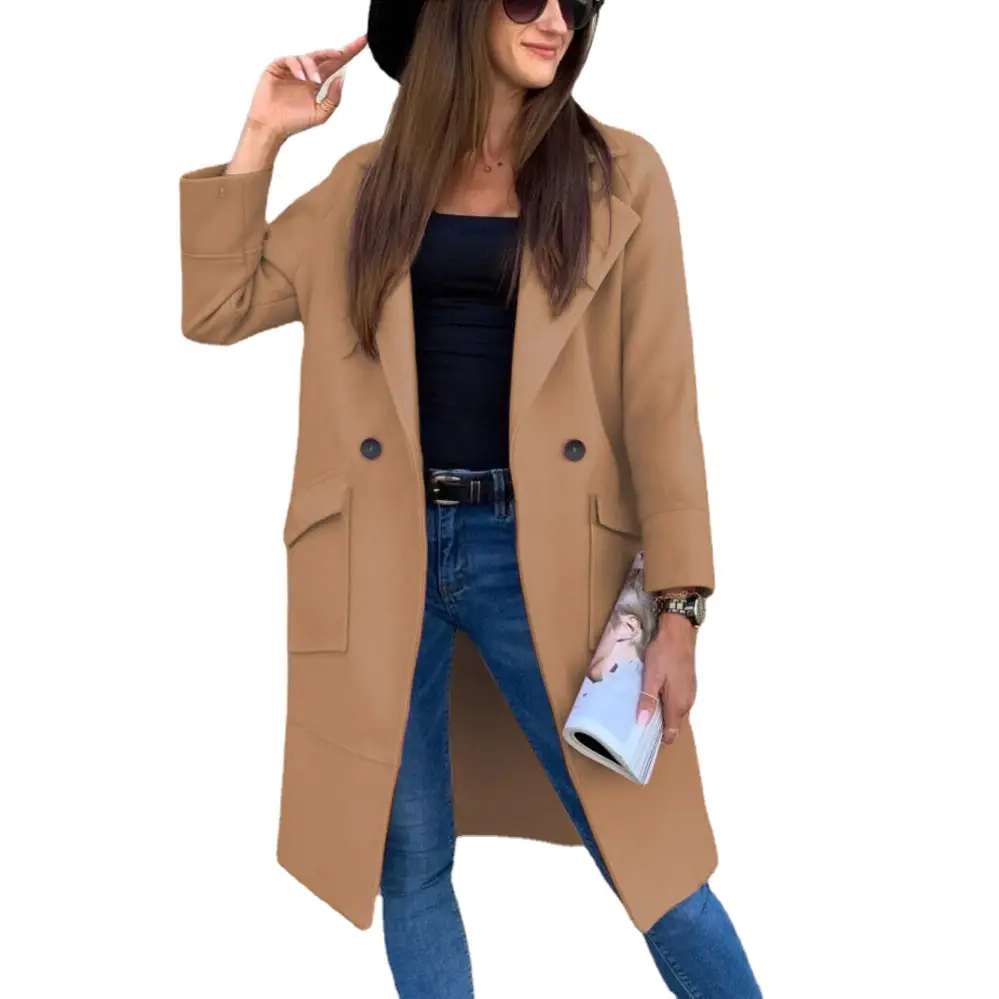 Women Woolen Long Sleeve Collar Suit Black