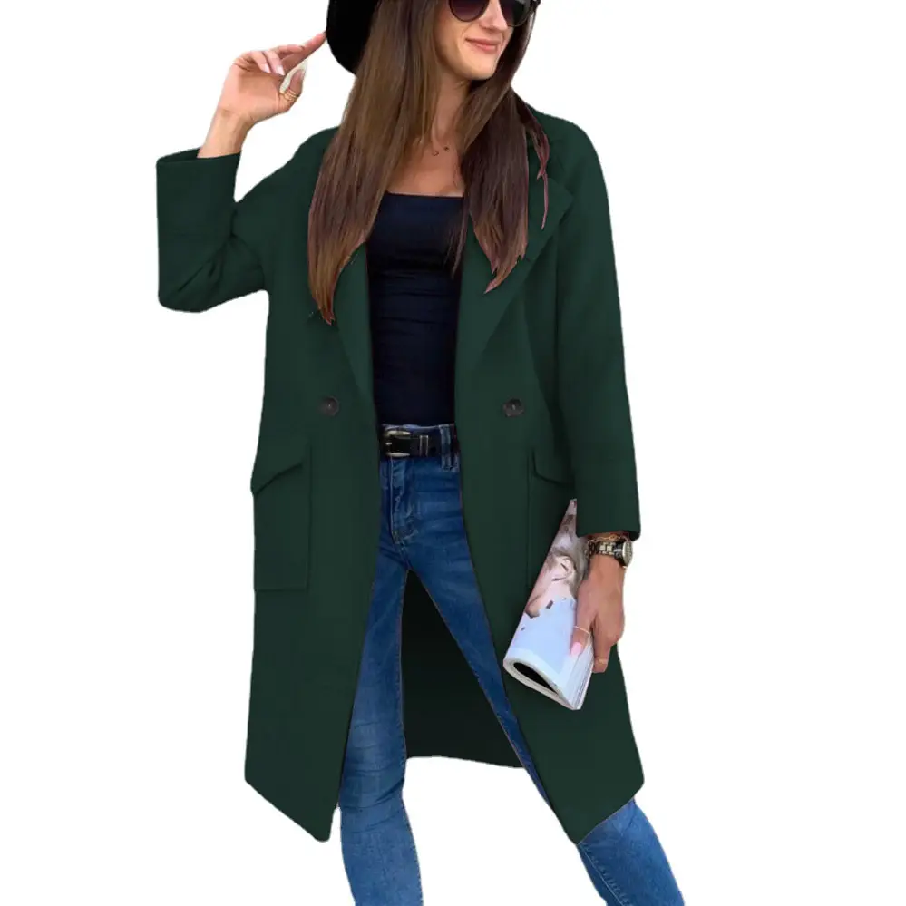 Women Woolen Long Sleeve Collar Suit Black