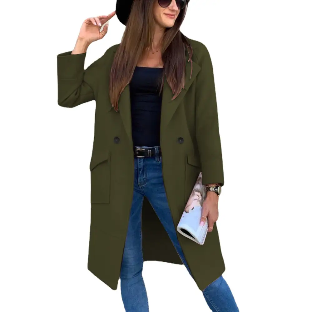 Women Woolen Long Sleeve Collar Suit Black