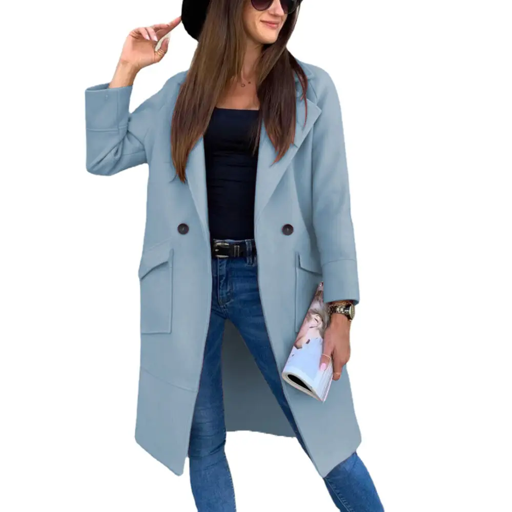 Women Woolen Long Sleeve Collar Suit Black