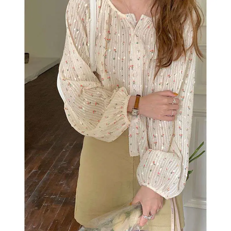 Small Fresh Spliced Floral Chiffon Shirt 2025 Summer Korean Style - Image 2