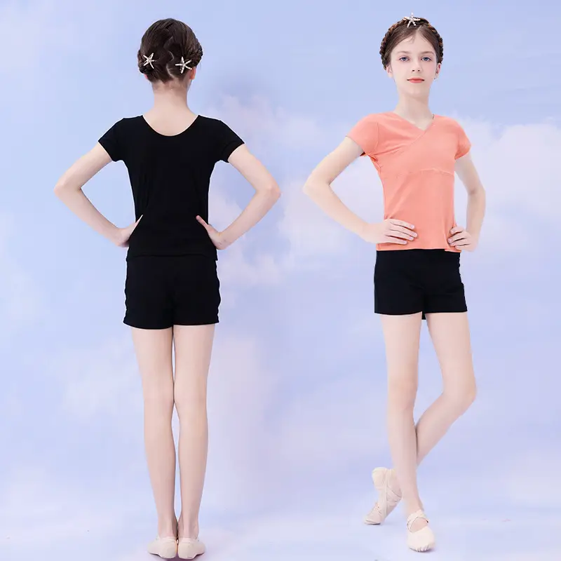 Girls Summer Dance Suit Split Training Shorts V-Neck T-Shirt - Image 14