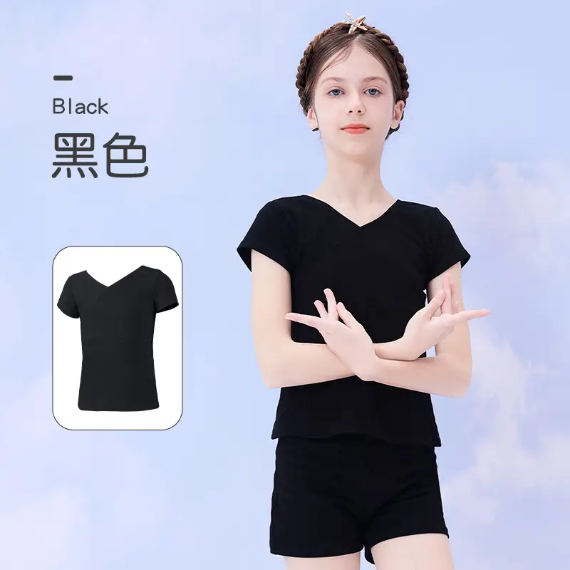 Girls Summer Dance Suit Split Training Shorts V-Neck T-Shirt - Image 5