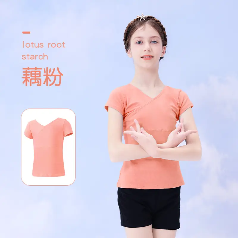 Girls Summer Dance Suit Split Training Shorts V-Neck T-Shirt - Image 6