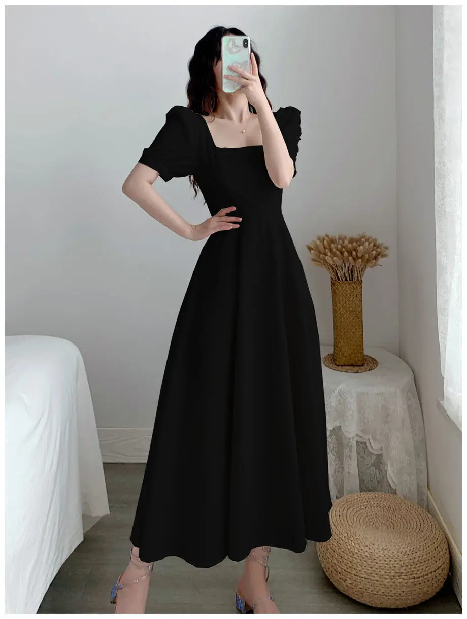 Women's Maroon Puff Sleeve Skirt Dress — feature 14