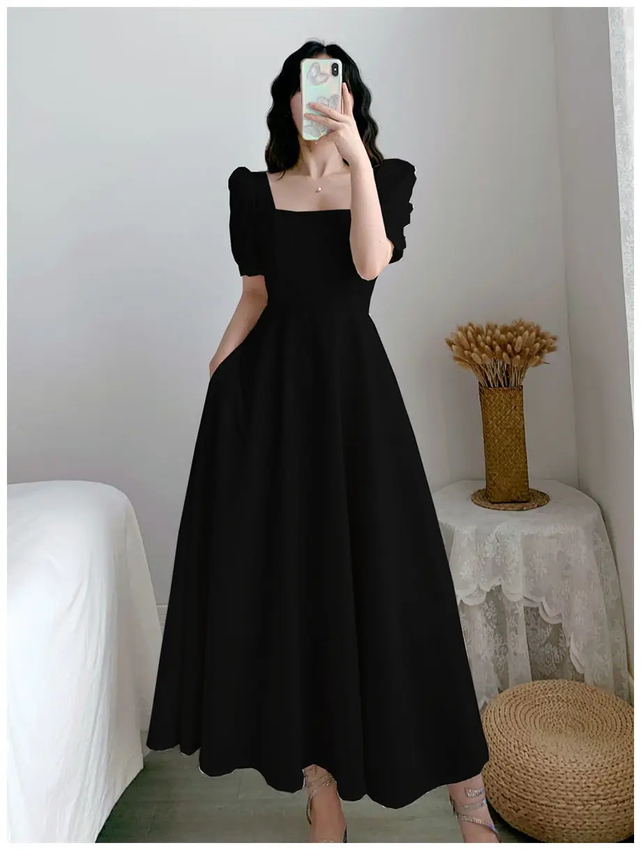 Women's Maroon Puff Sleeve Skirt Dress — feature 15