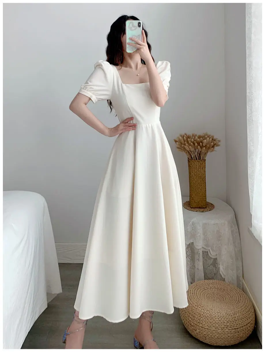 Women's Maroon Puff Sleeve Skirt Dress — feature 4