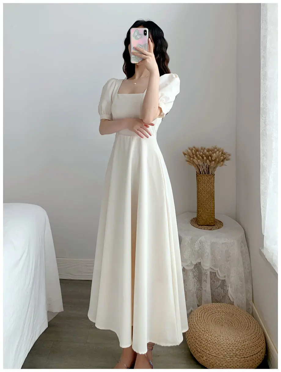 Women's Maroon Puff Sleeve Skirt Dress — feature 5