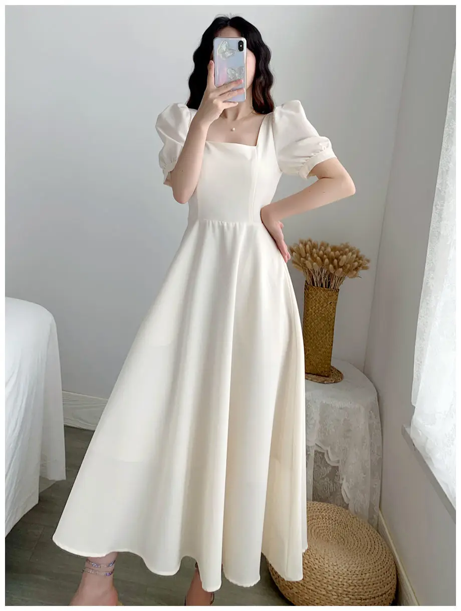 Women's Maroon Puff Sleeve Skirt Dress — feature 2