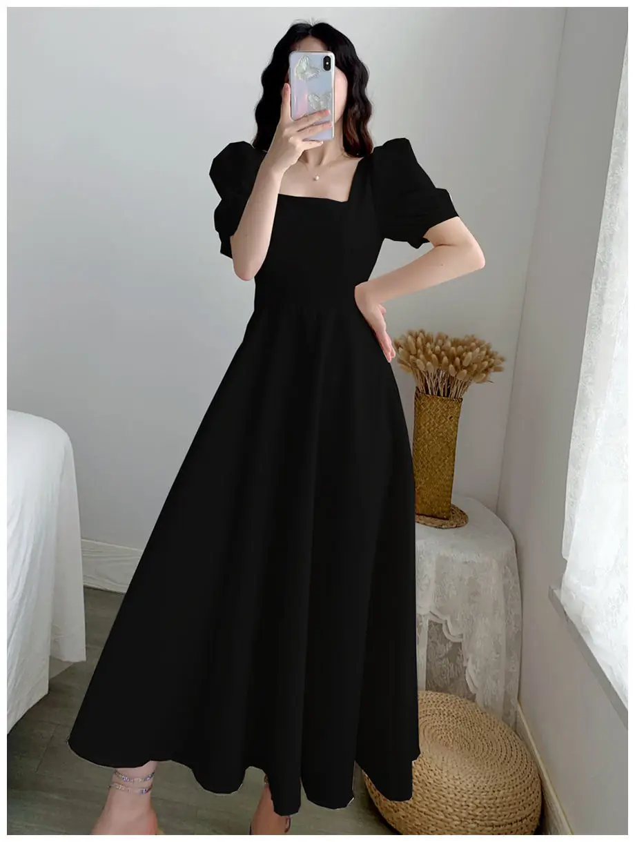 Women's Maroon Puff Sleeve Skirt Dress — feature 16
