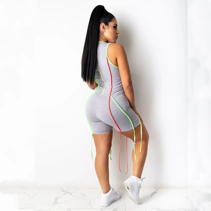 European American Women's Amazon Explosions Slim White Sexy Irregular Contrast Color Sports Jumpsuit Cross Border