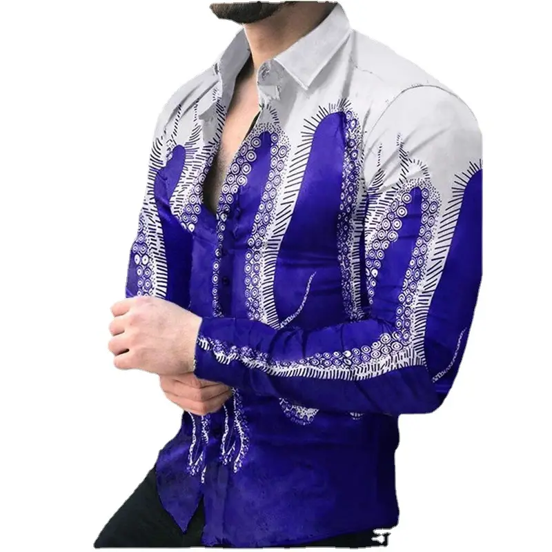 Men's 3D Printed Geometric Shirt White Black Long Sleeve - Image 10