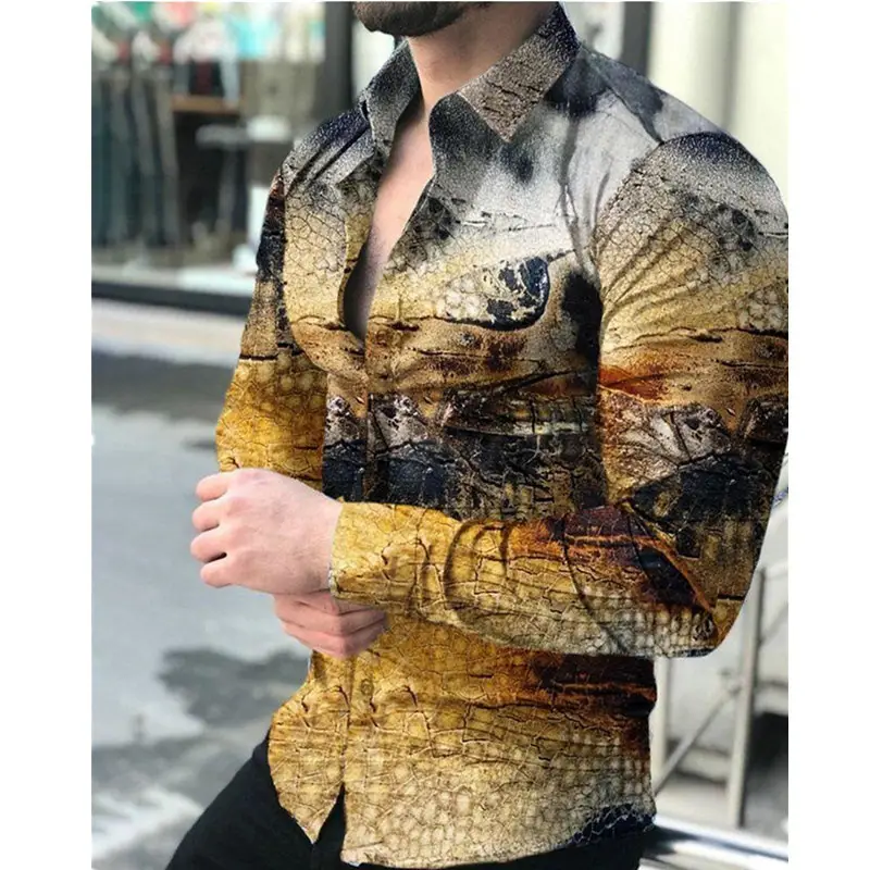 Men's 3D Printed Geometric Shirt White Black Long Sleeve - Image 2