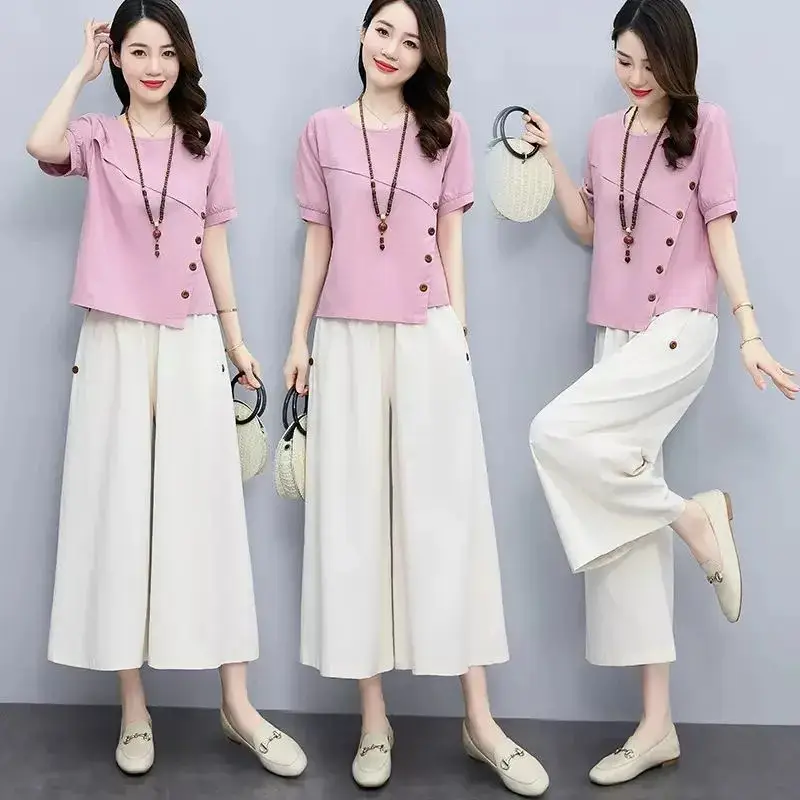 Women 2-Piece Pink White Summer Casual Outfit