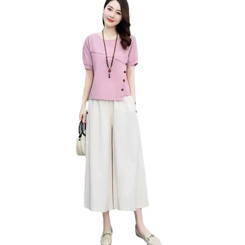 Women 2-Piece Pink White Summer Casual Outfit