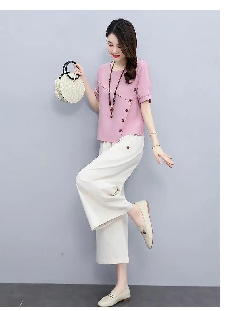 Women 2-Piece Pink White Summer Casual Outfit — feature 13