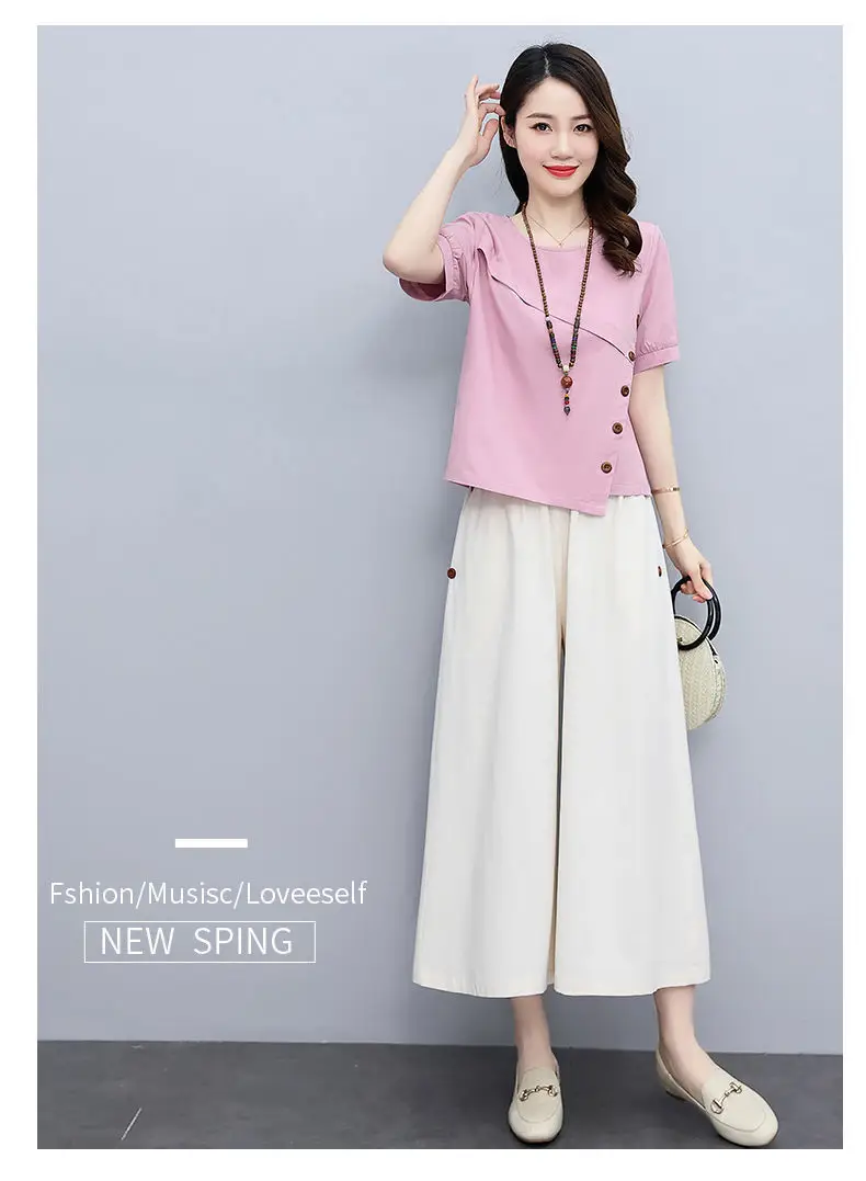 Women 2-Piece Pink White Summer Casual Outfit — feature 16