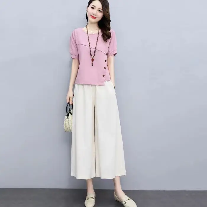 Women 2-Piece Pink White Summer Casual Outfit