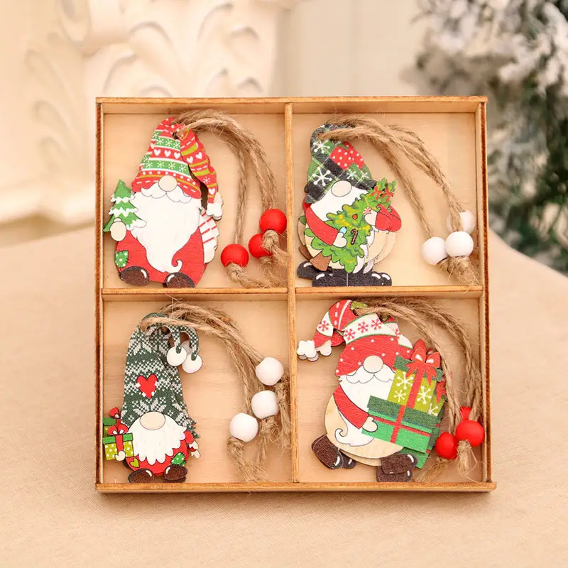 New 12 Pack Faceless Old Man Christmas Wooden Pendant Boxed Christmas Tree Small Hangers Christmas Decorations — feature 11