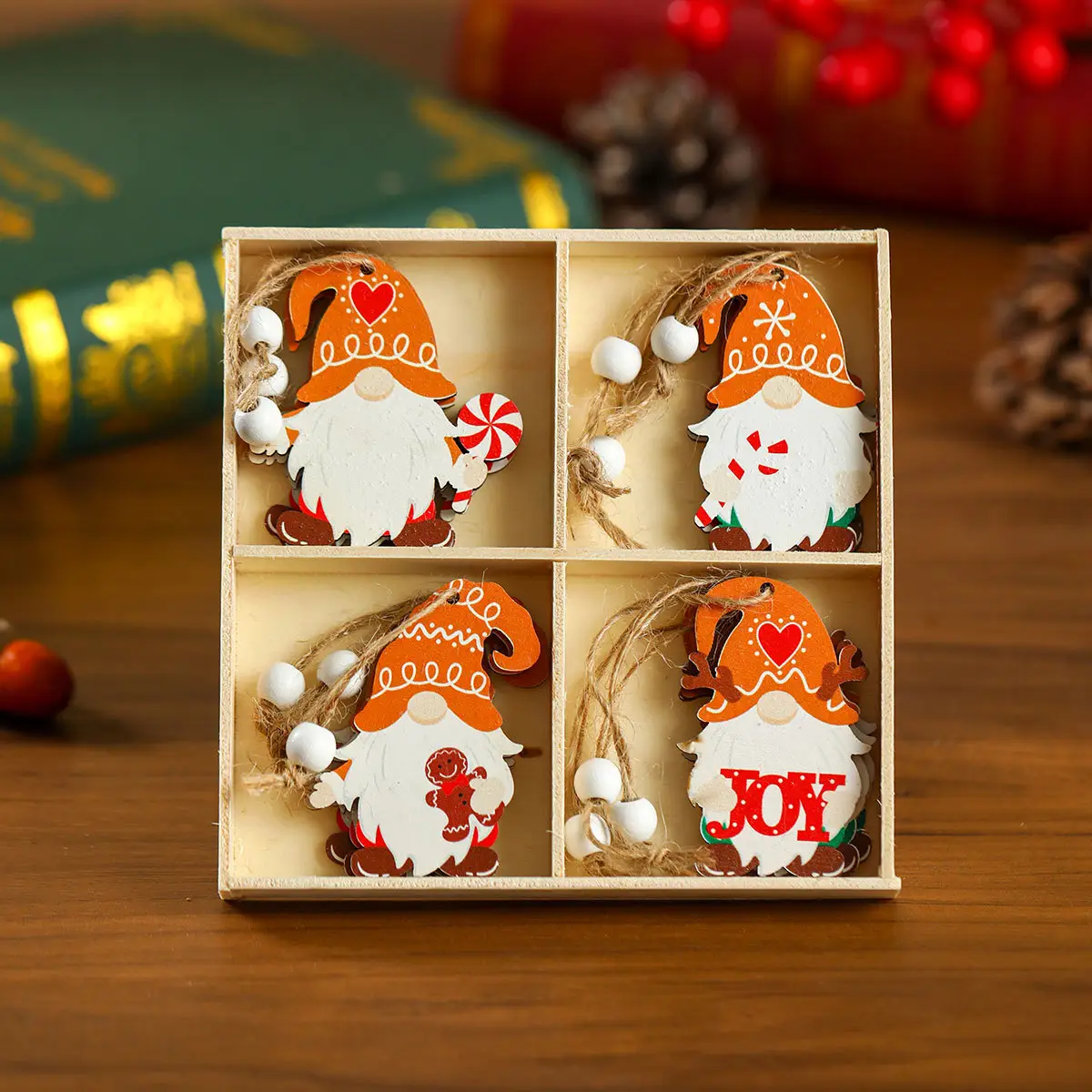 New 12 Pack Faceless Old Man Christmas Wooden Pendant Boxed Christmas Tree Small Hangers Christmas Decorations — feature 14