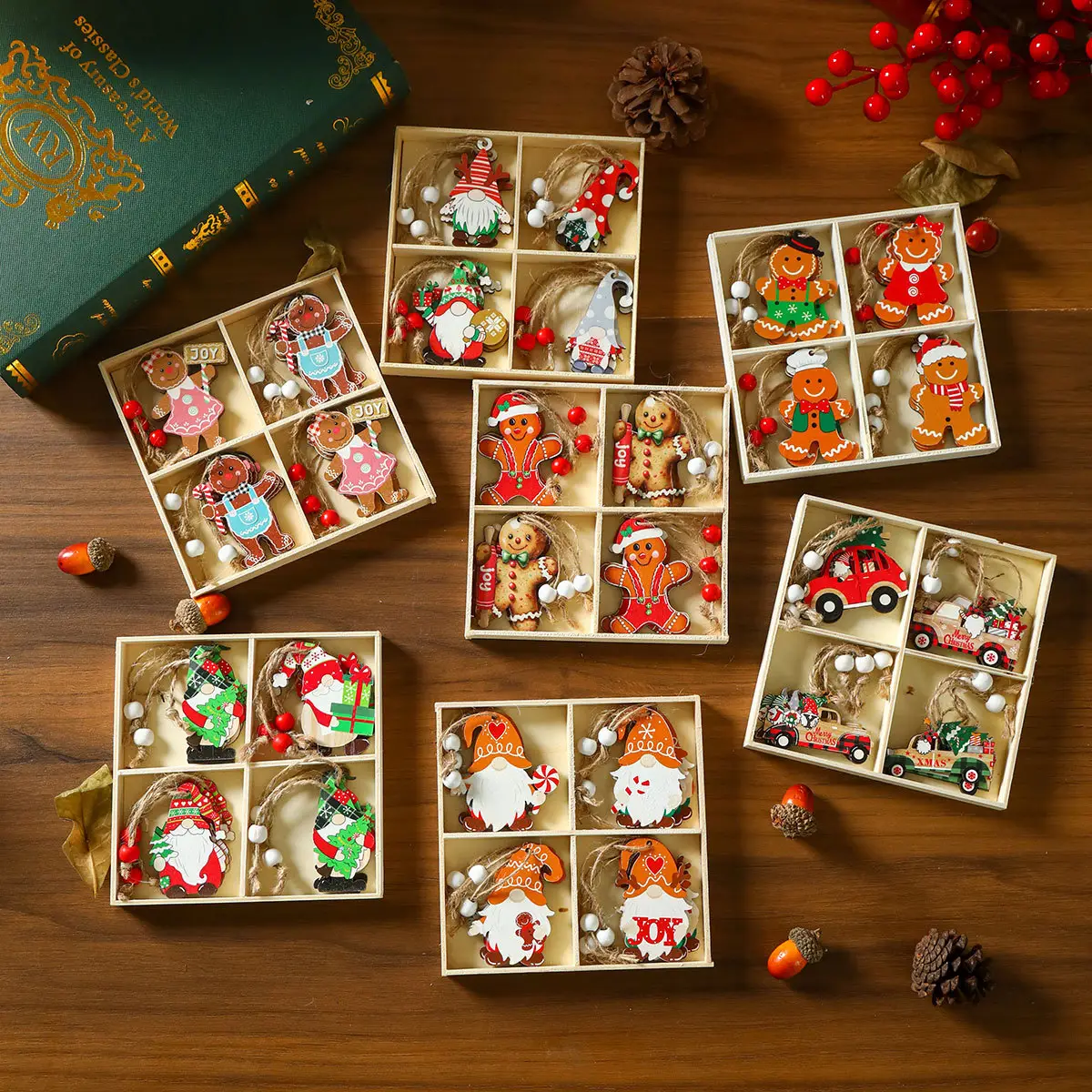 New 12 Pack Faceless Old Man Christmas Wooden Pendant Boxed Christmas Tree Small Hangers Christmas Decorations — feature 2