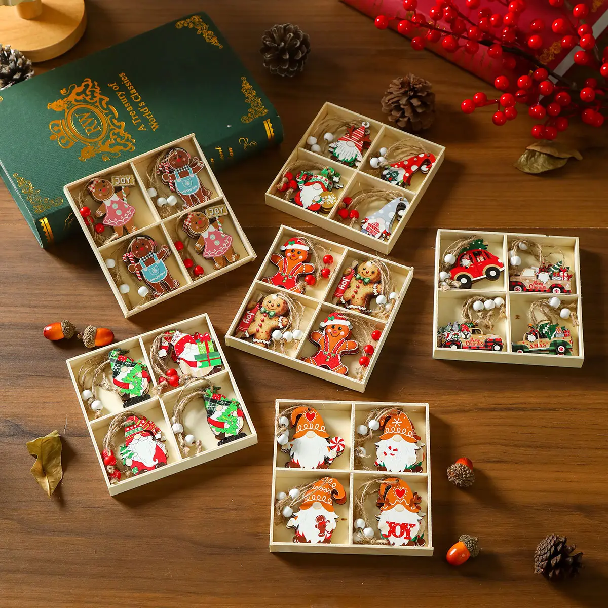 New 12 Pack Faceless Old Man Christmas Wooden Pendant Boxed Christmas Tree Small Hangers Christmas Decorations — feature 5