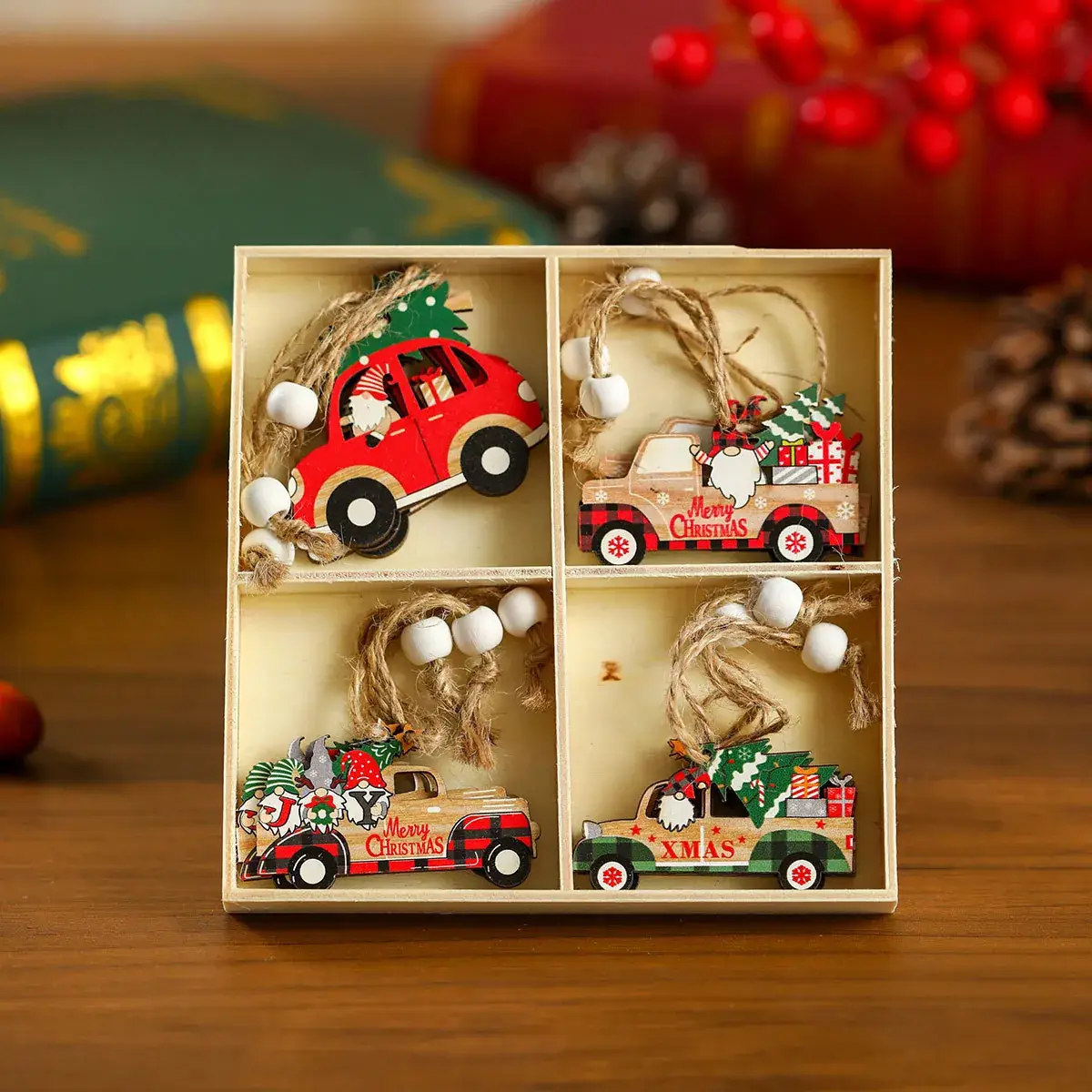 New 12 Pack Faceless Old Man Christmas Wooden Pendant Boxed Christmas Tree Small Hangers Christmas Decorations - Image 3