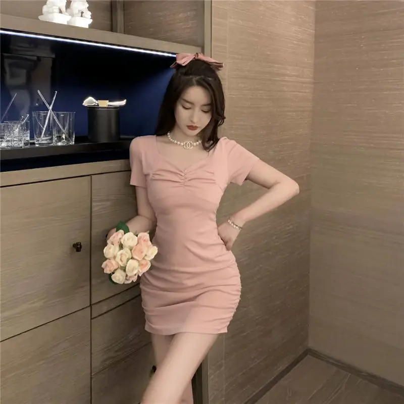 2022 Pink Tiny Dress Short Sleeve Slim Fit Women — feature 4