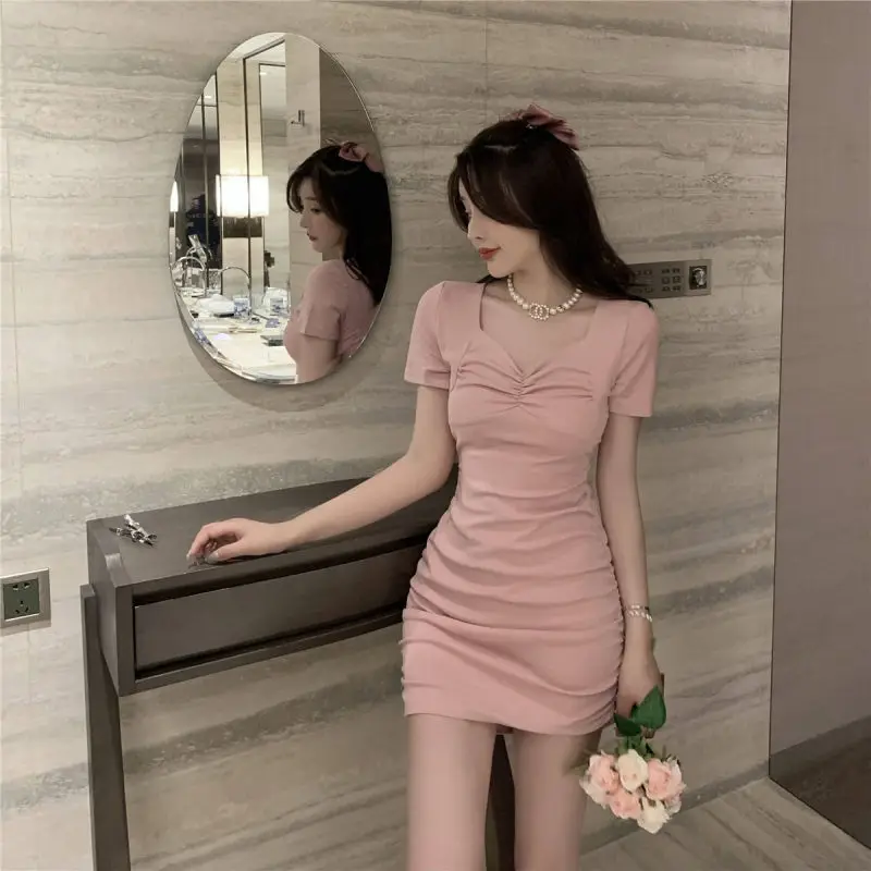 2022 Pink Tiny Dress Short Sleeve Slim Fit Women — feature 7