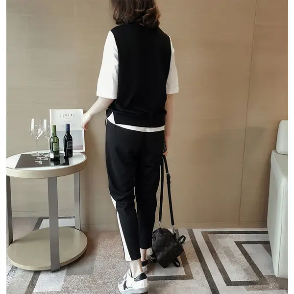 2023 Summer Women Black White Track Pants Set