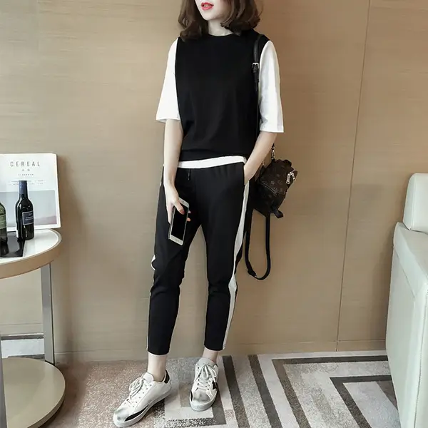 2023 Summer Women Black White Track Pants Set
