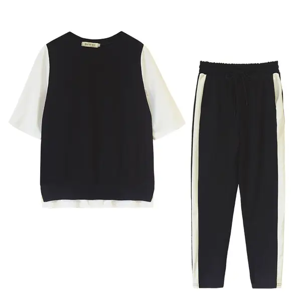 2023 Summer Women Black White Track Pants Set