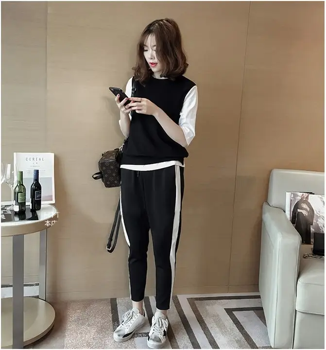 2023 Summer Women Black White Track Pants Set — feature 7