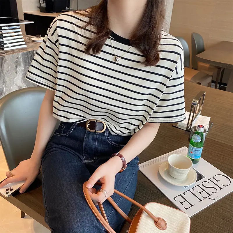 Women Striped Cotton T-Shirt 2026 New - Image 3