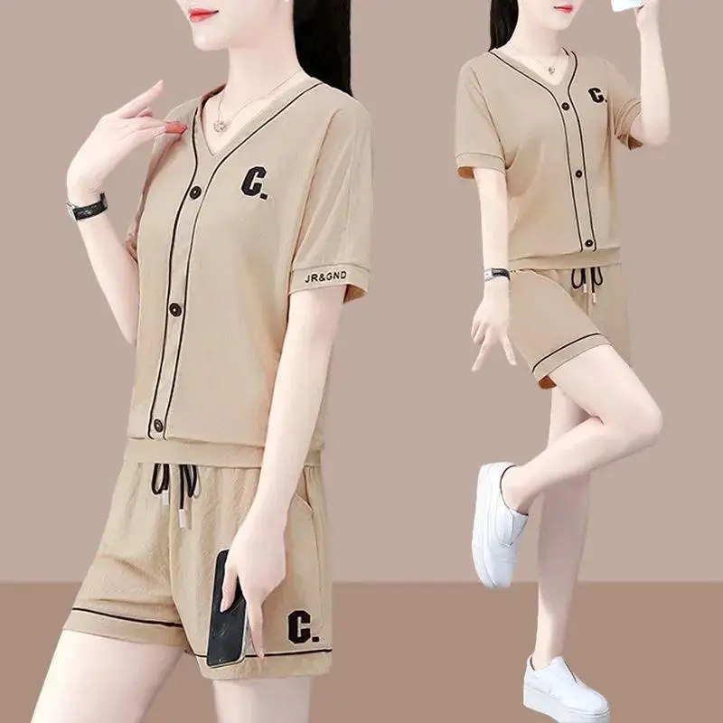 Women Summer Two-Piece Ice Silk Shorts Set - Image 4
